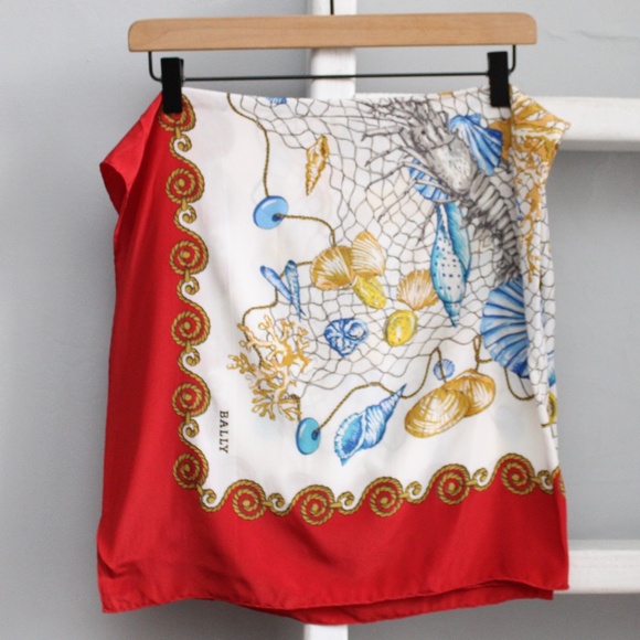 Bally Accessories - Bally Vintage Woman's Crustaceans Seashell Nautical Silk Square Scarf 34"x 34"